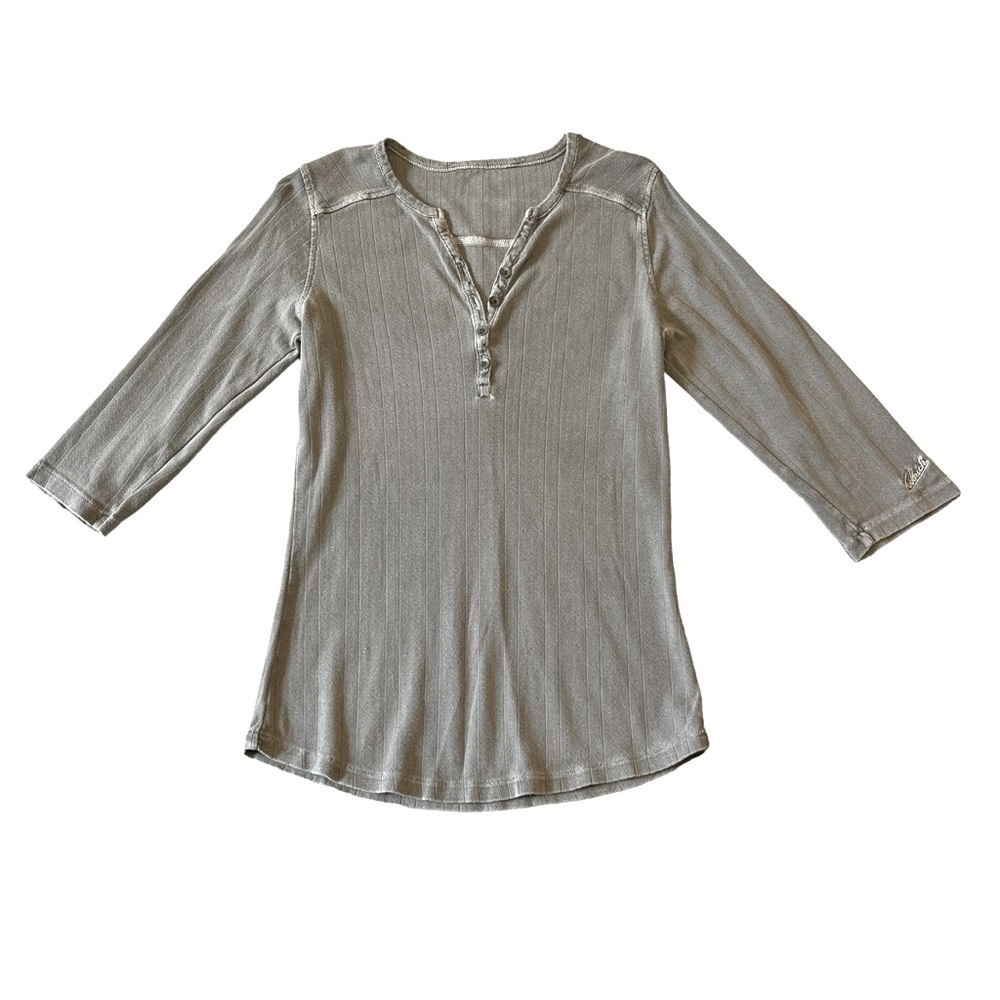 Woolrich V Neck Henley 3/4 sleeve. Gray Size S #1105